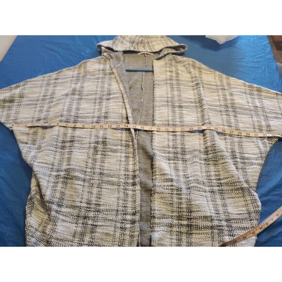 Womens Plaid Cardigan Small Lightweight Gray Hooded 1/2 Sleeve Boho - Picture 8 of 13